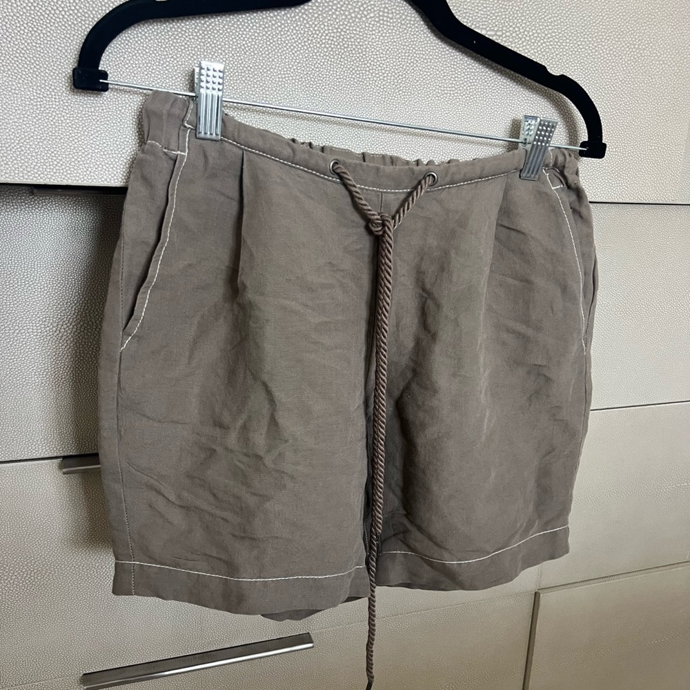 Lilla P taupe drawstring linen shorts
